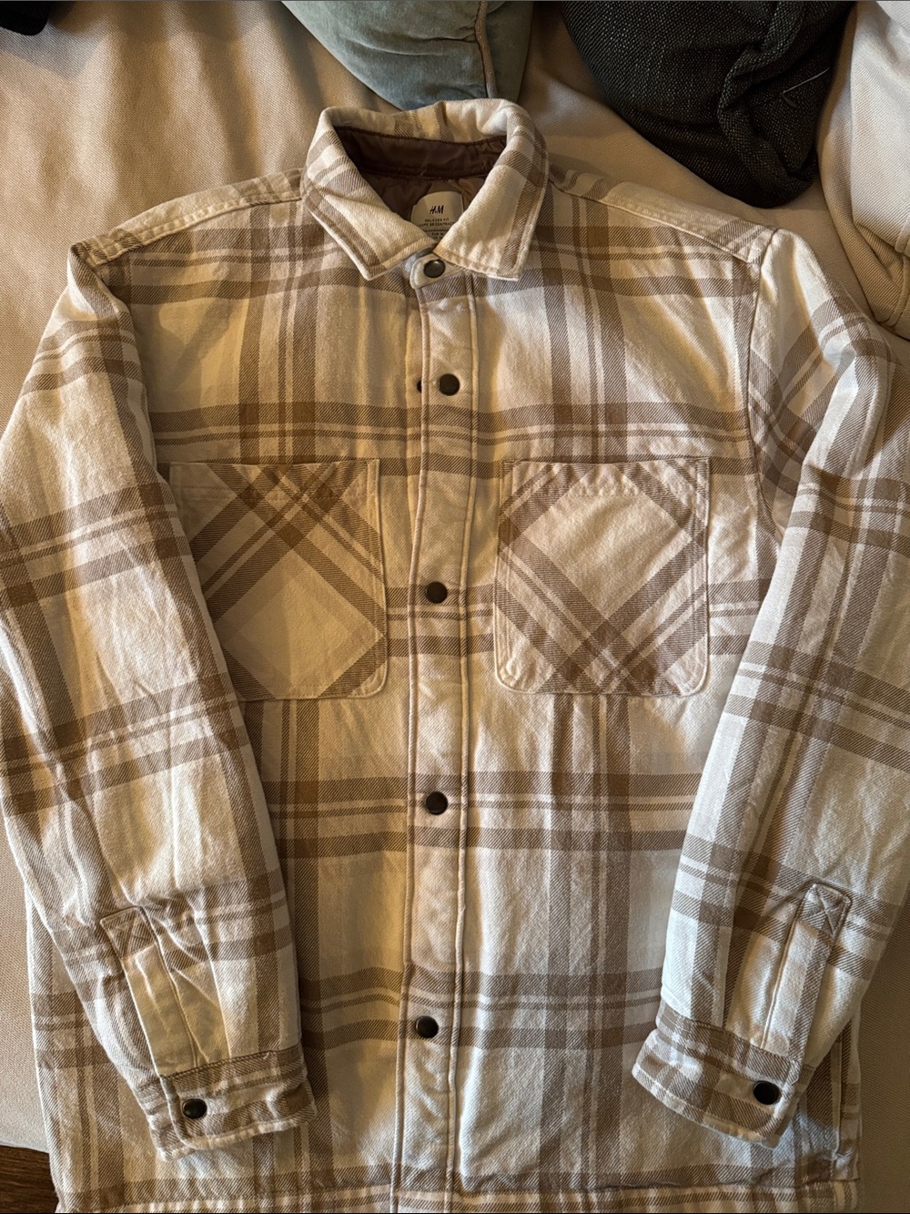 H&M Men's Beige and Brown Plaid Shacket